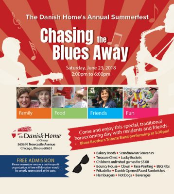 Event flyer describes a summer festival, featuring music notes, a guitarist, saxophone and snapshots of people of all ages.