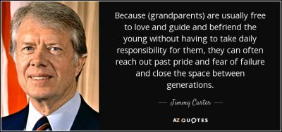 A photo of former President Jimmy Carter accompanies a quote from him about the importance of grandparents.