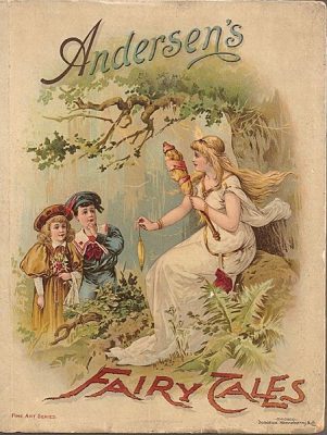An old, illustrated cover of Hans Christian Andersen's fairy tales.