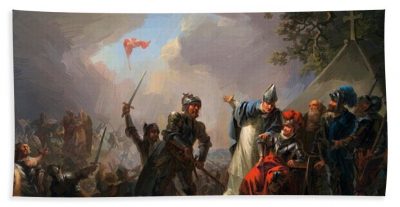 An old painting of a battle scene.